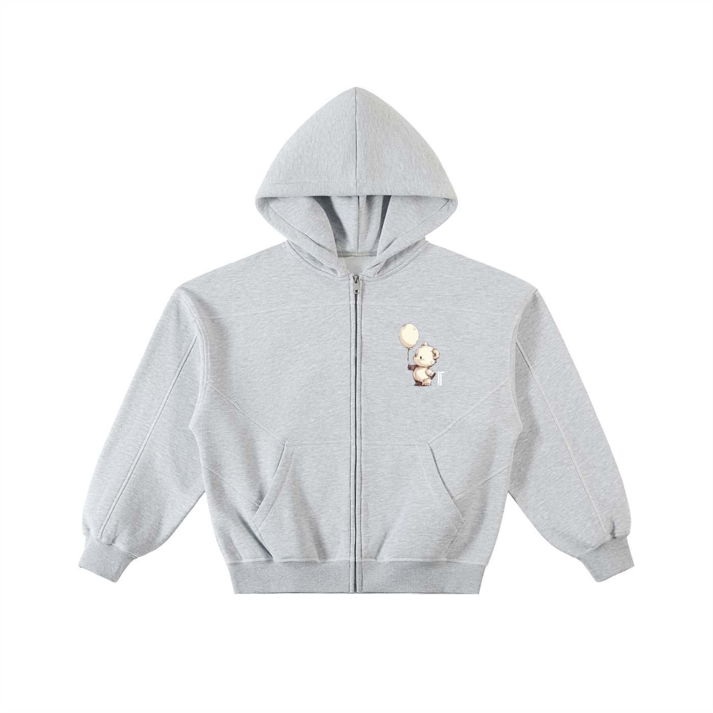 Contrast-Stitched Boxy Fleece Unisex Zip Hoodie