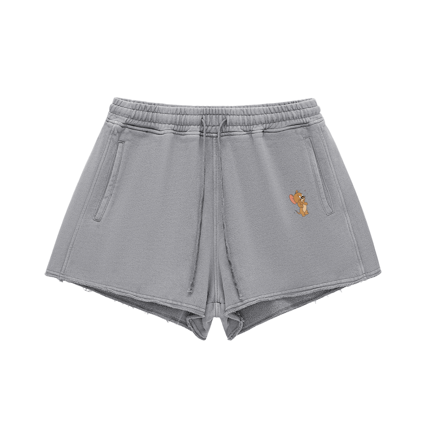 Snow Washed Raw Edge Drawstring Shorts