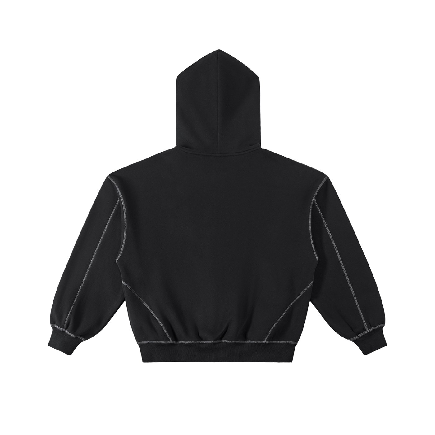 Contrast-Stitched Boxy Fleece Unisex Zip Hoodie