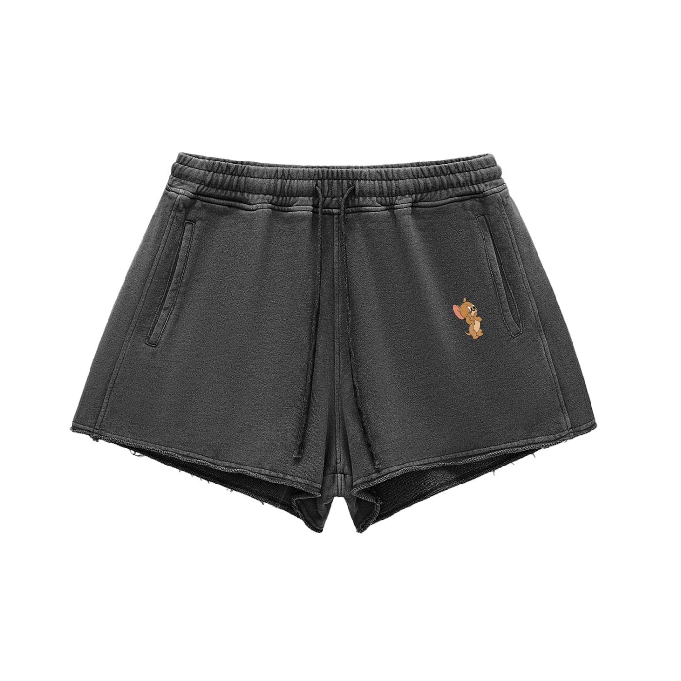 Snow Washed Raw Edge Drawstring Shorts