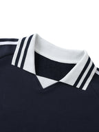 Contrast Striped Lapel Collar Unisex Sweatshirt
