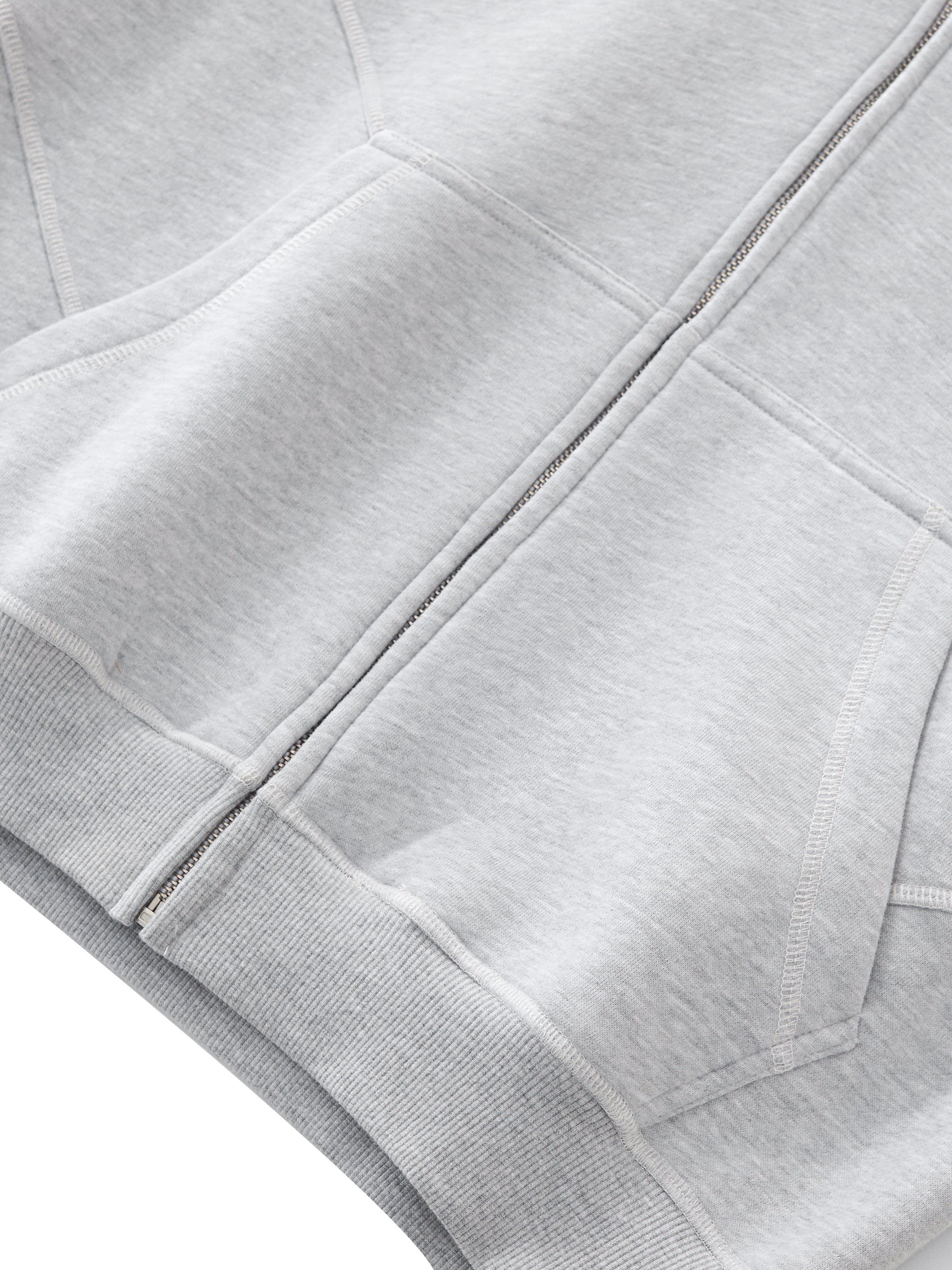 Contrast-Stitched Boxy Fleece Unisex Zip Hoodie